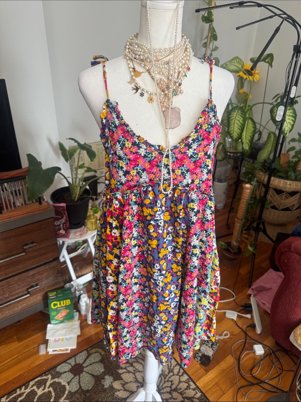 Patrons of Peace Floral ditsy Spaghetti Strap Sundresse in Bright Multicolor